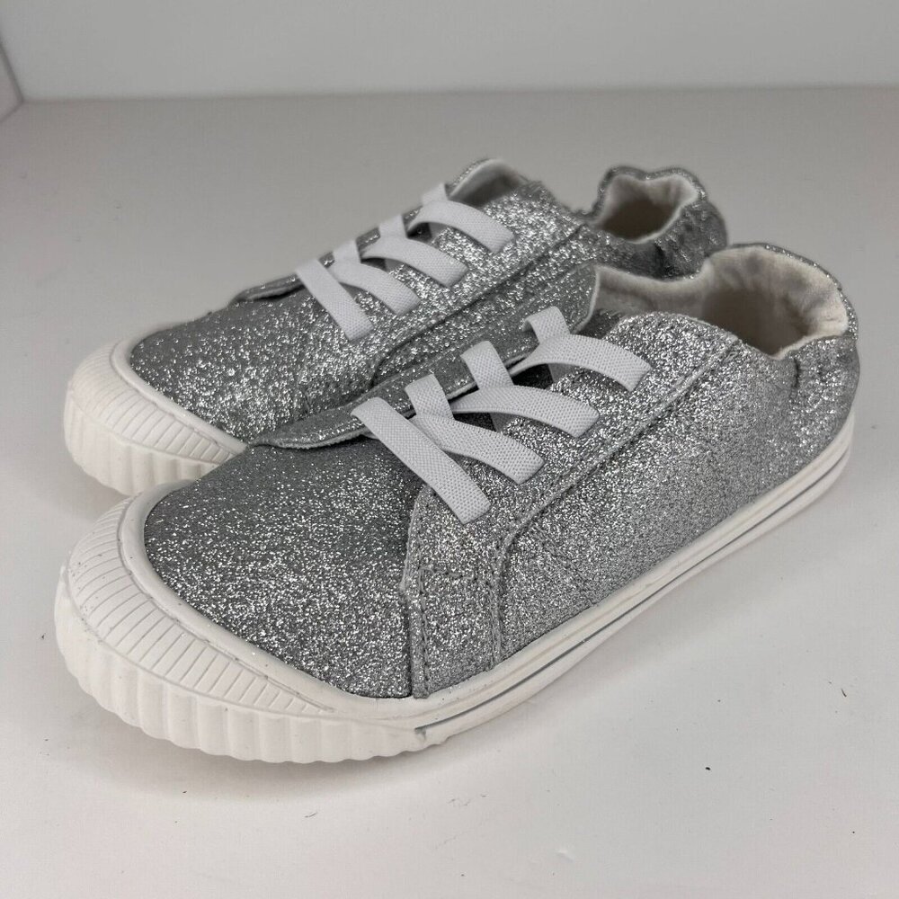 Wonder Nation Girls Silver Canvas Bump Toe Low Top Lace Up Size 2 Sneakers